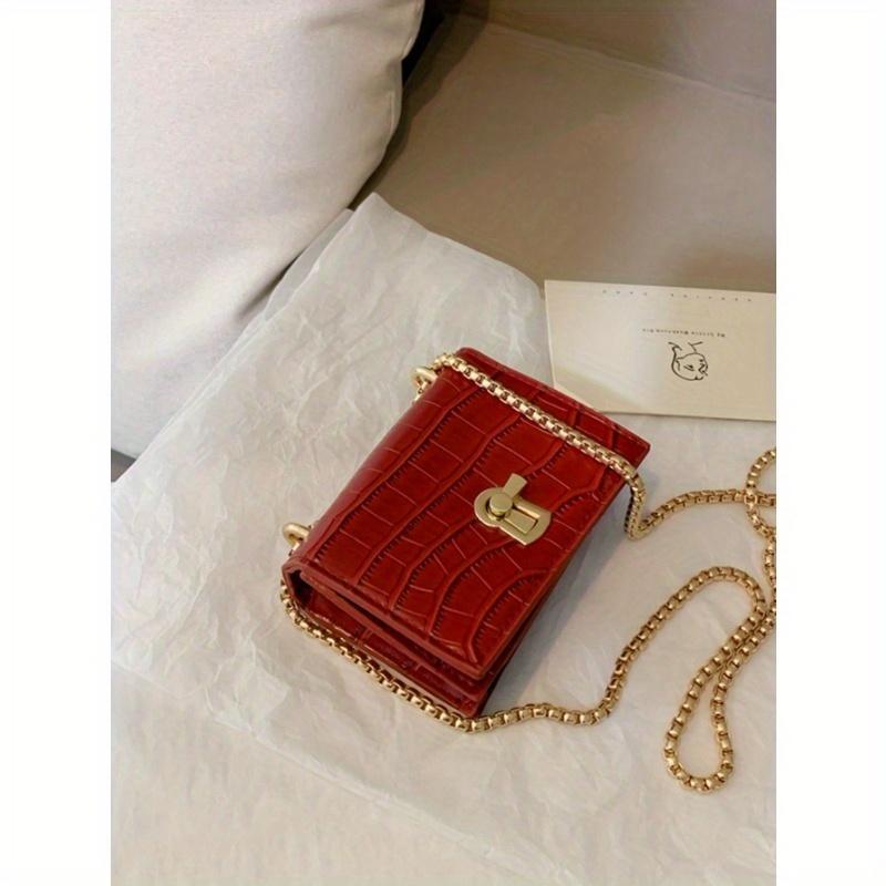 Mini Crocodile Embossed Turn-lock Square Bag