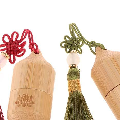 1ml Bamboo Roller Empty Bottle Skincare Containers Ancient Style Roll On Bottles Small Perfume Essential Oil With Pendant