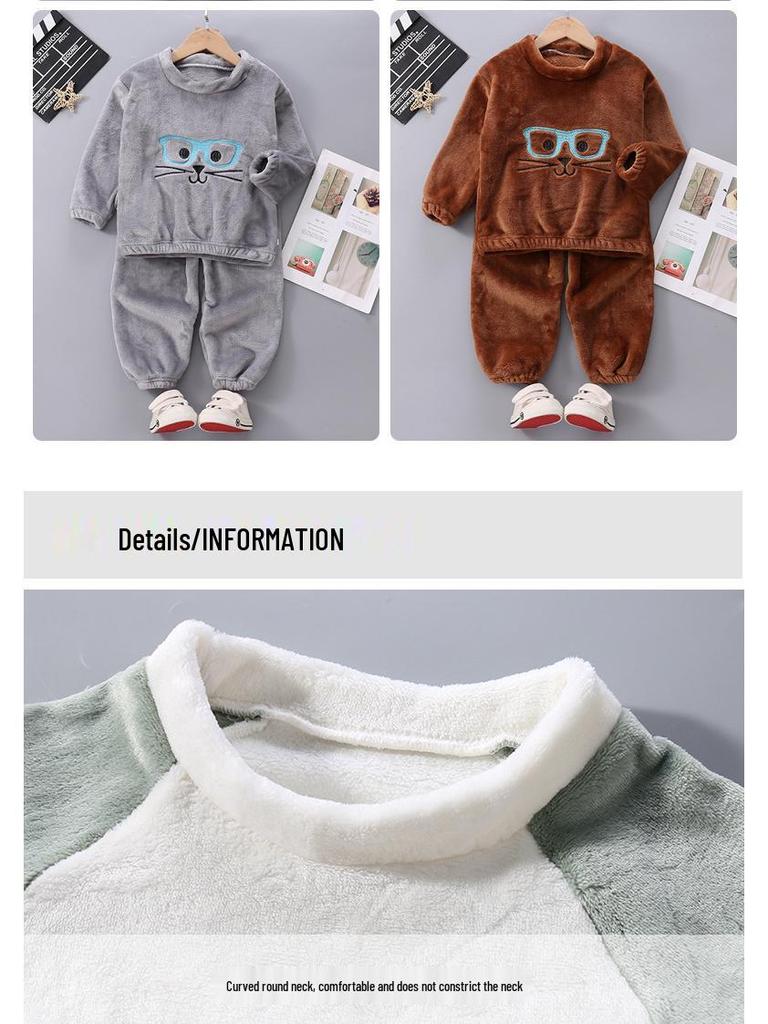2023 Herbst/Winter Fleecefutter Kinder Cartoon Flanell Pyjama Set