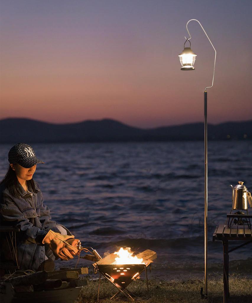 CHENGMAY Lantern Stand, Lantern Pole, 1.5mm Extra Thick Pole, Sturdy, Hammer-in Type, Table Type, 2-Way, Lightweight, Compact, Freestanding, Enhanced