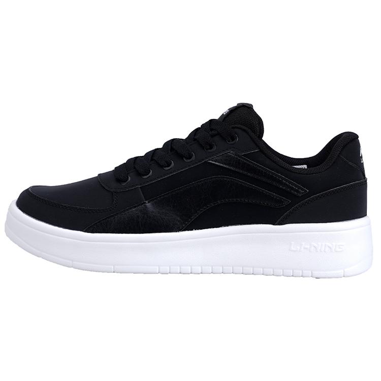 Li Ning Synthetic Leather Slip Resistant Abrasion Resistant Low Top Skateboard Shoes Men's Black White AGCP335-8