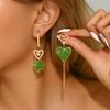 14K Real Gold Electroplating, Green Love Micro-Inlaid Zircon Earrings, Fashion Temperament Asymmetric Earrings Women