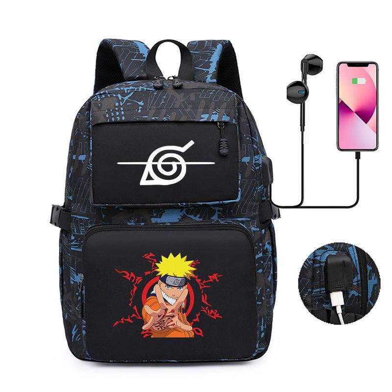 Naruto Peripheral Printed Backpack, Large-Capacity Student Schoolbag Usb Computer Bag