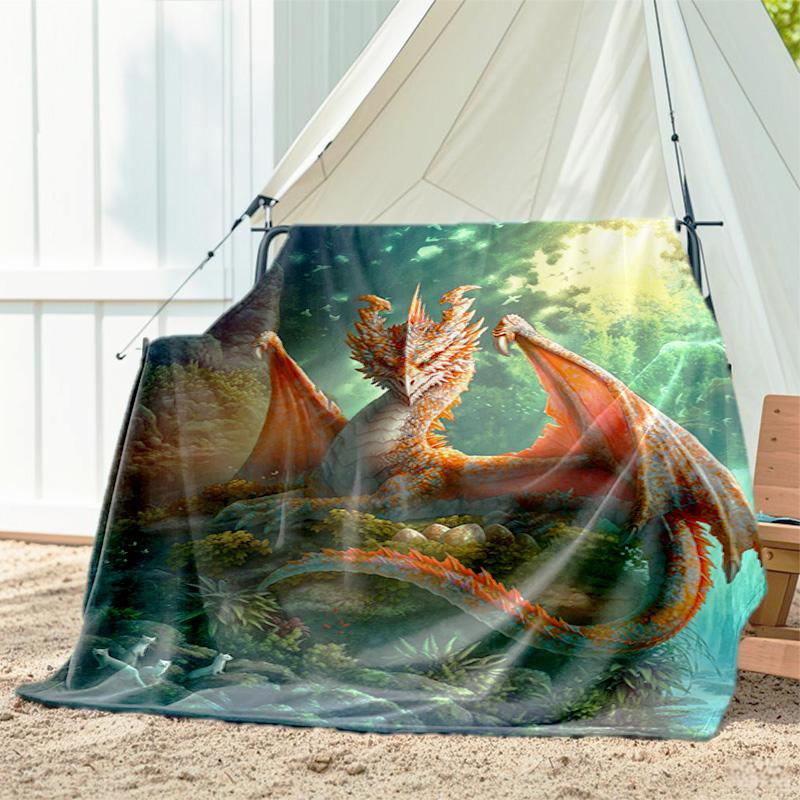 1pc dragon blanket, all season lightweight home office outdoor nap multifunctional blanket