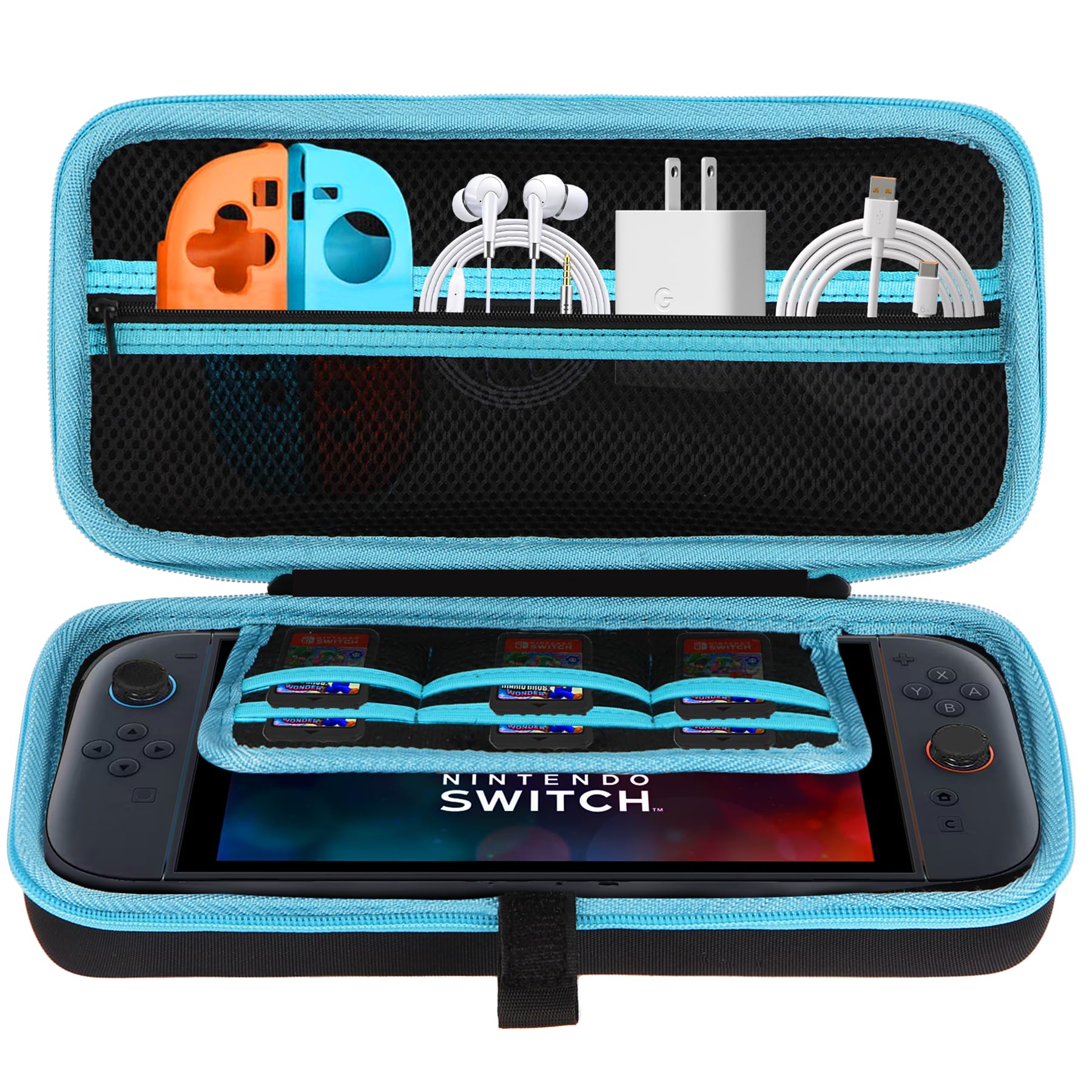 

Lebakort Storage Case Compatible with Nintendo Switch 2 Game Console Light Blue (Black Case)