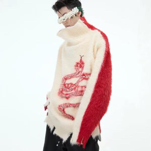 2024 Autumn/Winter Men's Plus Size Red Lapel Half-Zip Sweater - Warm, Versatile Knitwear