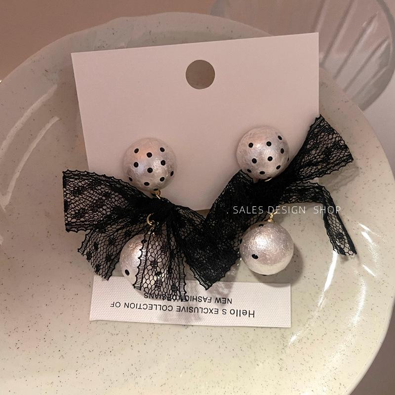 Vintage French Pearl Lace Bow Earrings - Elegant & Versatile