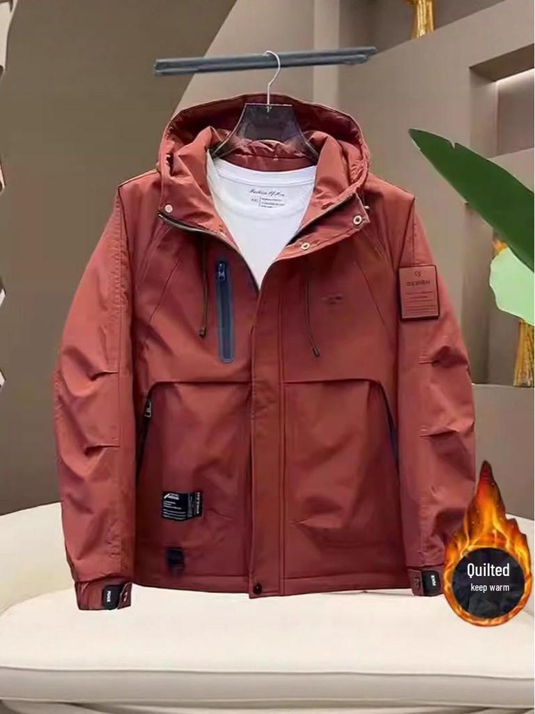 Herren Winddichte Kapuzenjacke aus Baumwolle - Frühling/Herbst 2025 Neuer Stil, Gefüttert, Verdickt, Trendmarke Winter Arbeitskleidung