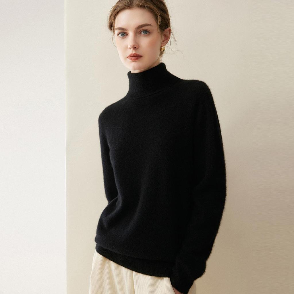 Women's Pure Cashmere High Neck Sweater - 2026 Autumn/Winter Soft Loose Fit Knitwear