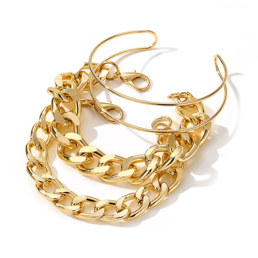Mote Luksus Flatt Flatt Armbånd Kvinne 4 Delingssett Nattklubb Festtøy med smykker Gave Smykker Chunky Chain Armbånd Armbånd Armbånd Gull