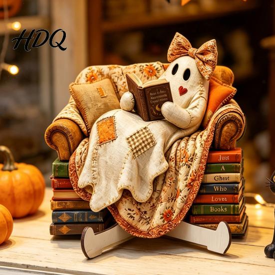 Reusable Halloween Party Supplies Cute Ghost Ornament, Cartoon Festive Wooden Statue, Natural Wood Hanging Ornaments Creative Ornament for Home