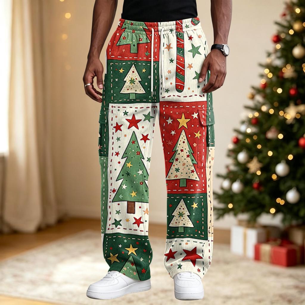 Men's Street Casual Loose Fit Comfortable Athletic Pants with Christmas Print