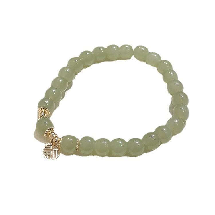 Original natural Hetian jade bracelet with fortune charm, jadeite women's bracelet, light luxury niche gift for mothers