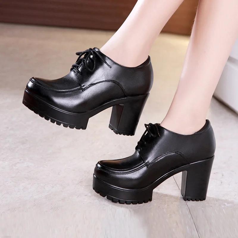 8cm Small Size 32-43 British Style Deep Mouth Thick Platform Shoes Women Oxfords Fall 2025 Block High Heels Shoes Office Dress