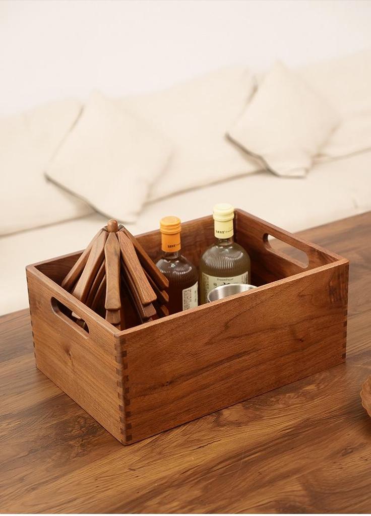 Cesto Organizzatore da Scrivania in Legno di Noce - Grande Capacità, Stile Giapponese