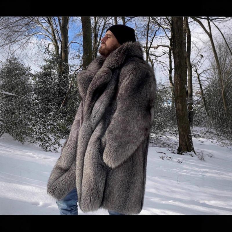 

Winter Women s Grey Faux Fur Coat Hooded Warm Long Overcoat S серый