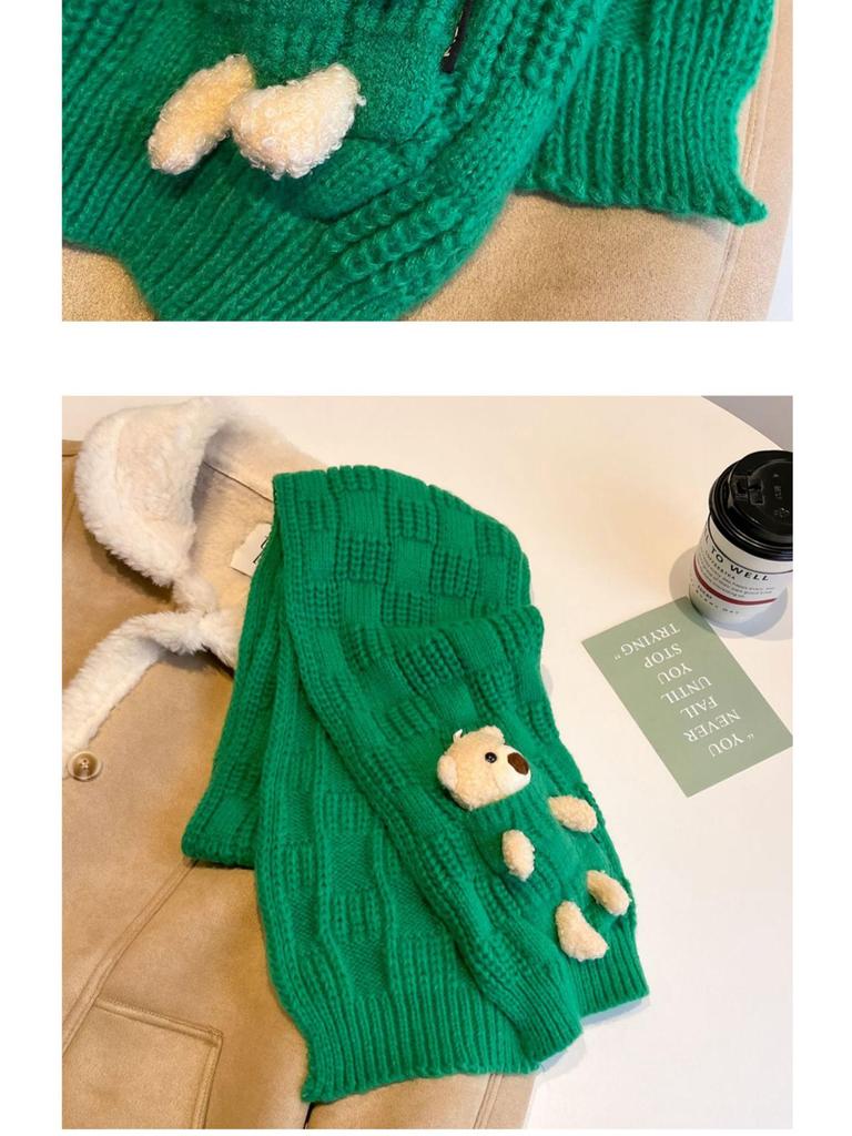 Red Bear Knitted Scarf for Women – Cute, Versatile Neck Warmer for Autumn/Winter | 2025 New Style Gift