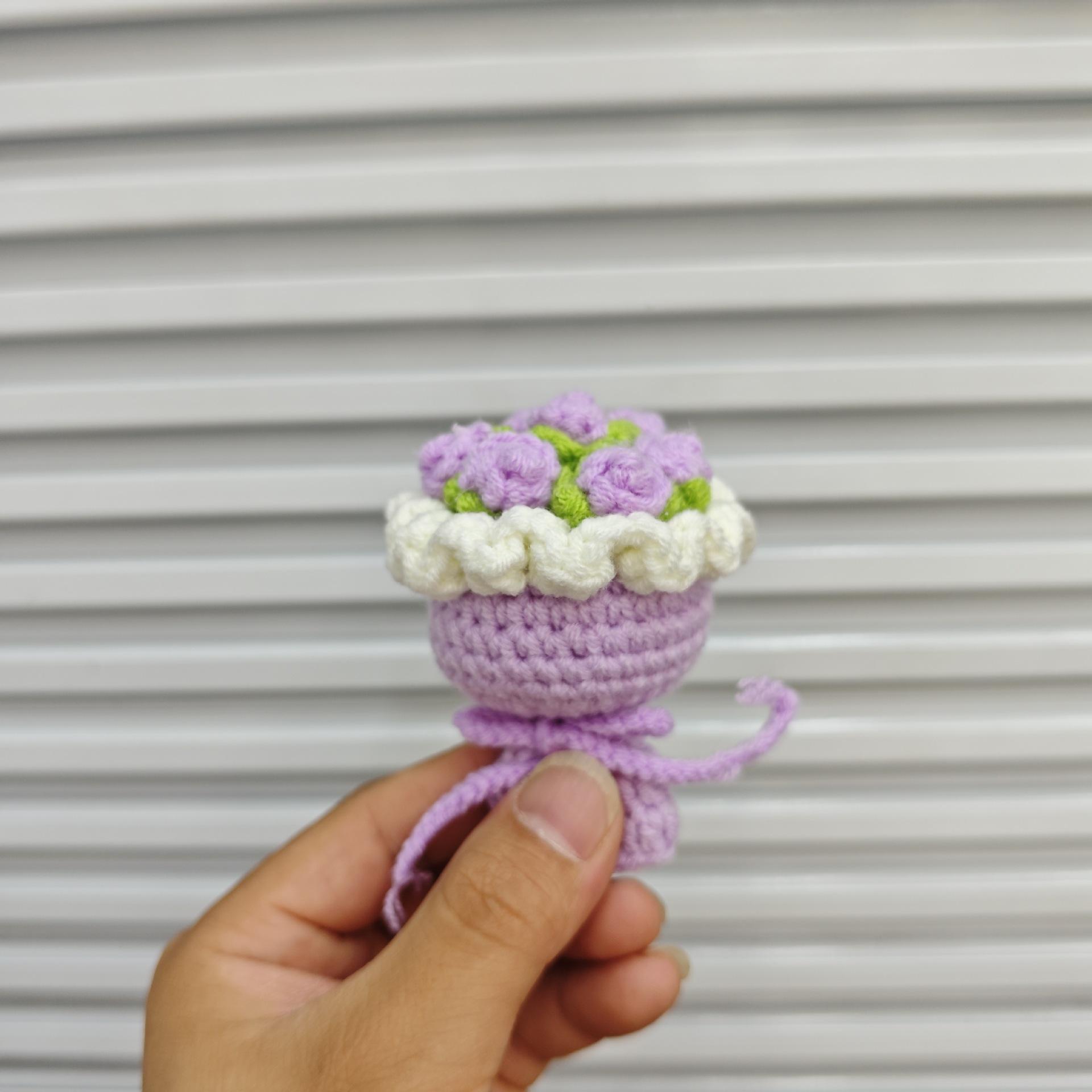 

Mini Knit Bouquet Creative Knitted Flower Wedding Gust Gift Hand Woven Flowers Bouquets Home Decor 5x7cm