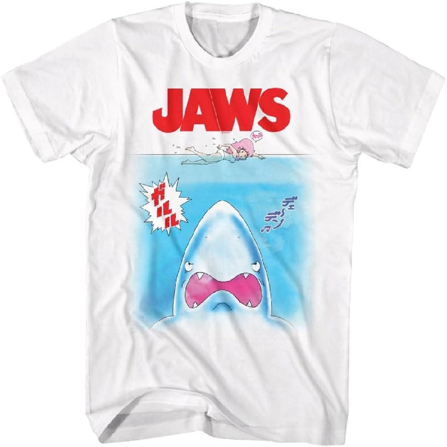Jaws Movie T Shirt Retro Anime White Short Sleeve 70s Horror Shark Film Vintage Style Graphic Tees S