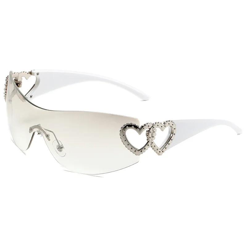 New  Conjoined Body Sunglasses Women'S Decorative Heart-Shaped Mirror Legs No Border Sun Glasses Outdoor Sport Eyewear Uv400