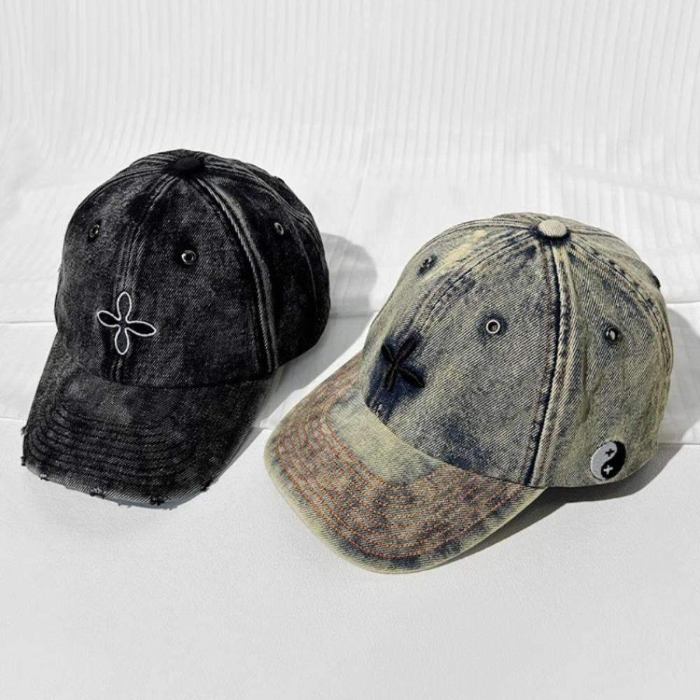 Denim Baseball Cap With Embroidered Letters Vintage Classic Design Fashion Unisex Hat For Men Women Outdoor Casual Wear