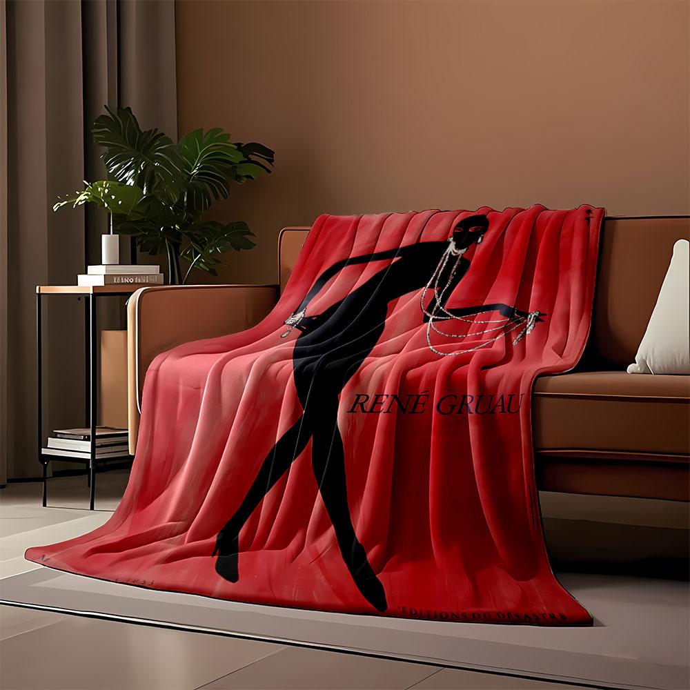 Silhouette of a figure in black with pearls on a red background. for all seasons blanket lunch break throw gift