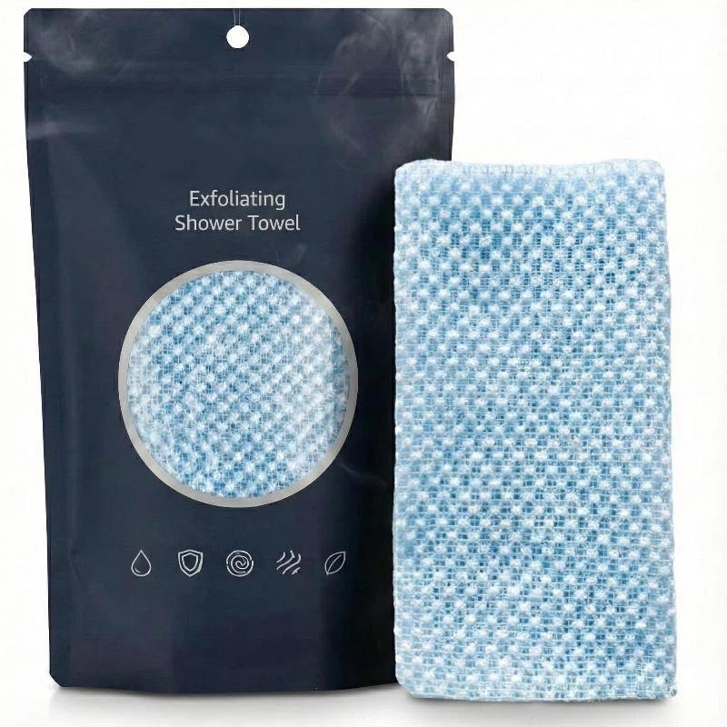 Exfoliating Nylon Bath Towel Lightweight Deep Exfoliation Body Scrub 1Pcs Black Check for Gym Travel Home Bath