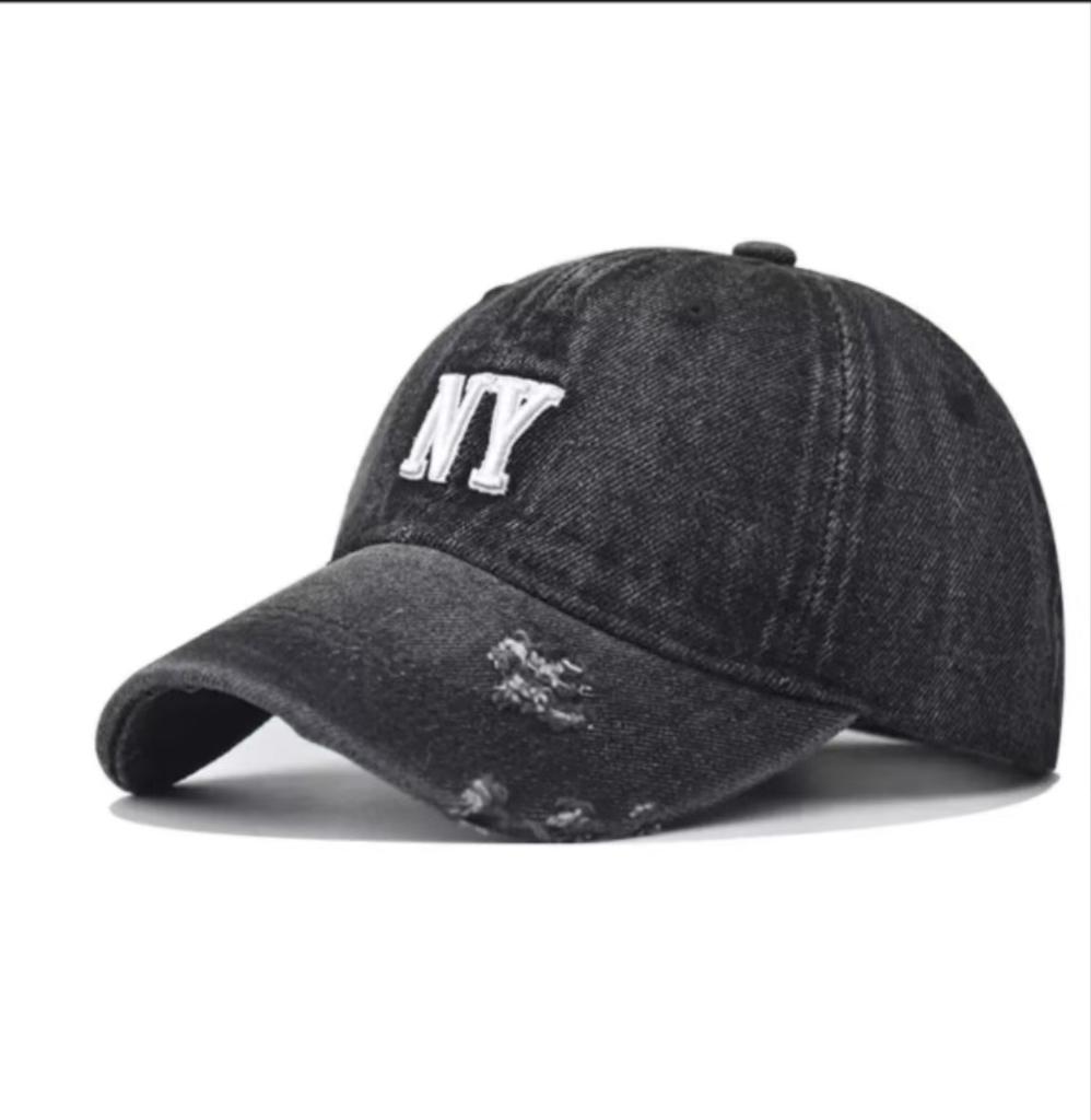 Washed and old denim NY letter embroidered baseball cap versatile trendy men and women's four-season cap
