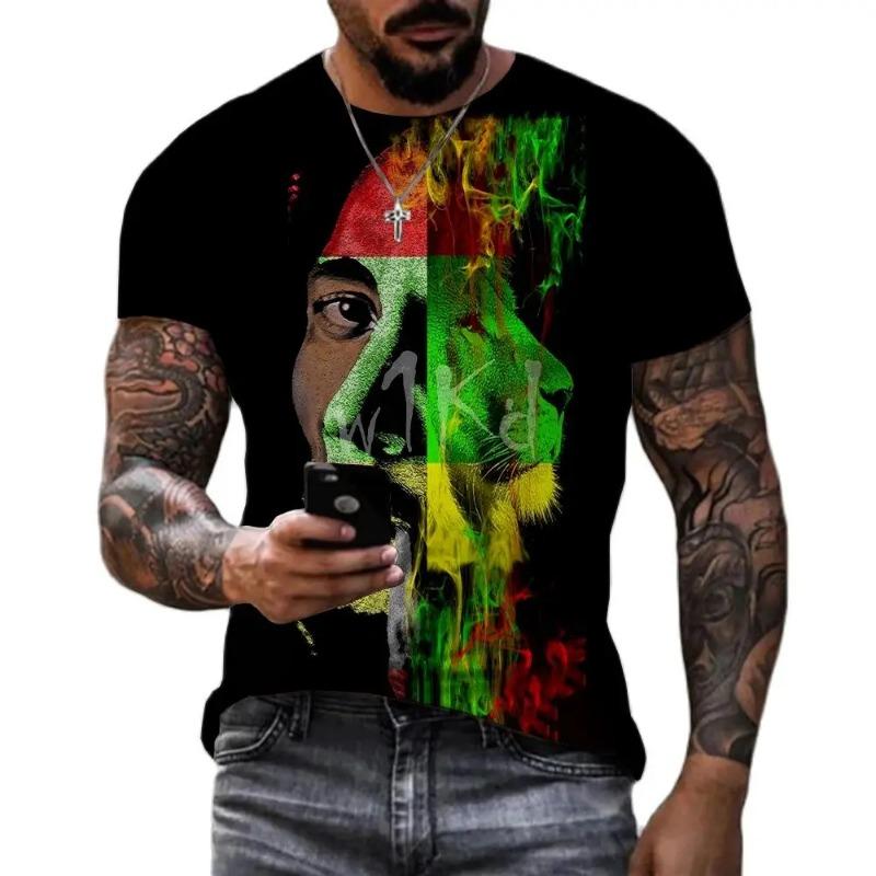 Men's 3D Rock Hip Hop Rap T-shirt Fashion Trend Street Casual Round Neck Short Sleeve Top