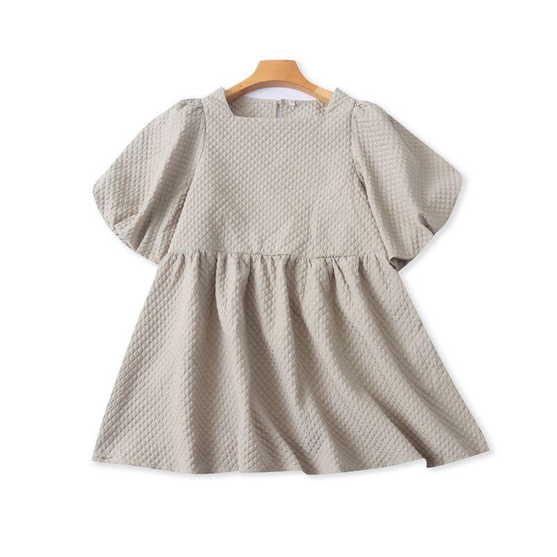

Orders Exported to Japan Three-Dimensional Embossed round Neck Dress Spring and Autumn New Puff sleeve Fashion Women clothes Mid-Length Top 22304 Green Gray M
