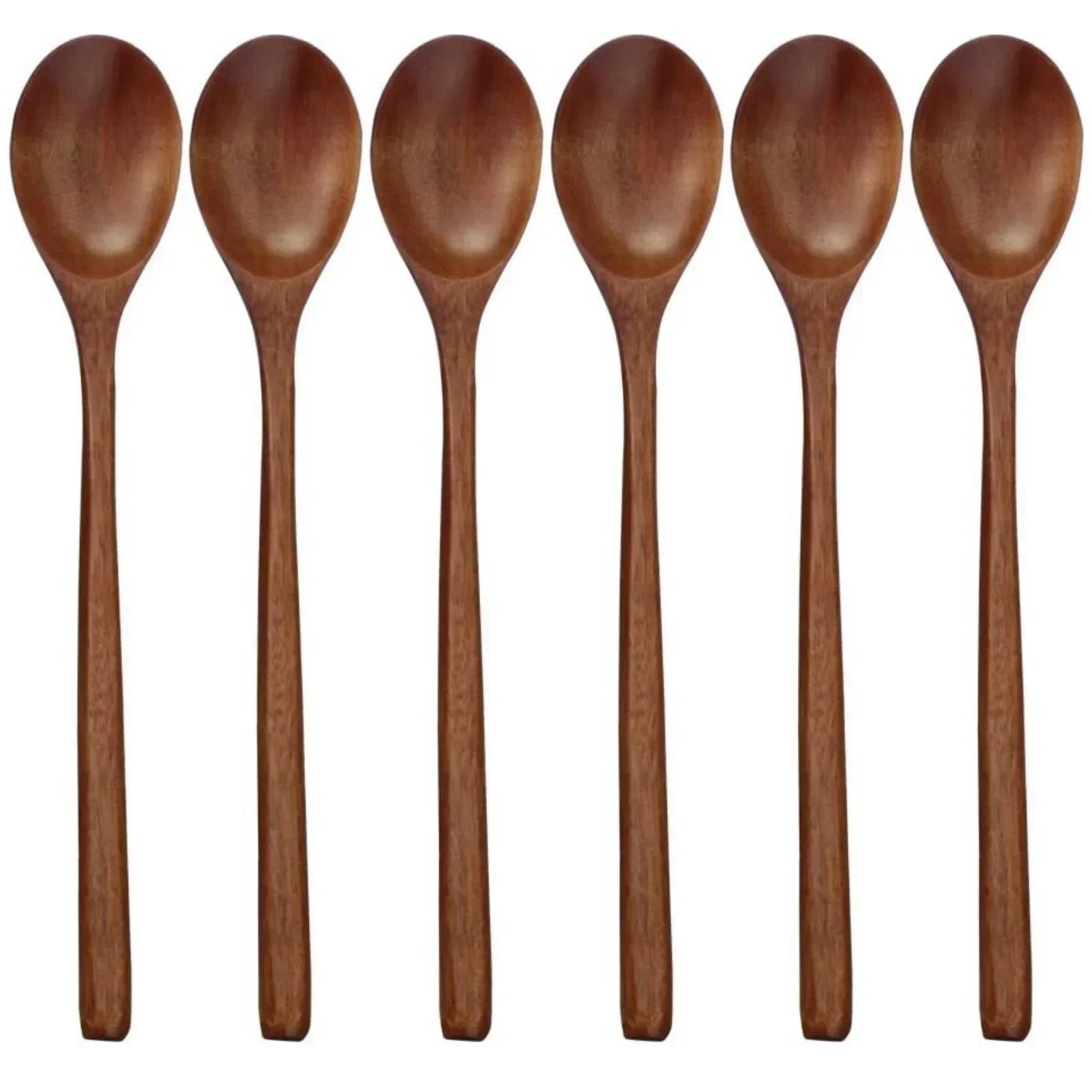 Pack of 6 Japanese-Style Natural Wooden Spoon Set Mixing Stirring Coffee Spoon Eco Friendly Table Soup Tableware Honey Spoon