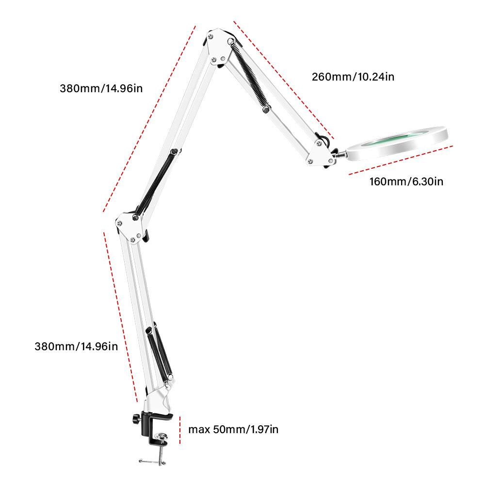 USB Plug In 10 X Magnifier Table Lamp, Glass Lens, 3 Rocker Arms, Dimmable LED Magnifier Reading Craft Hobby Close Work