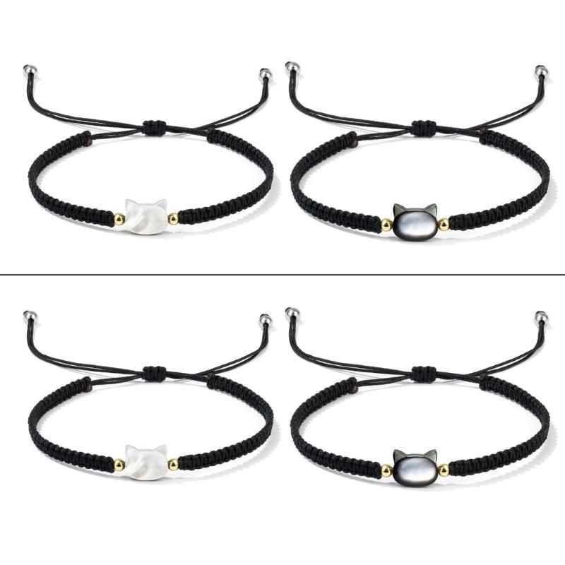 Natural Moonstone Obsidian Bracelet Unique Design Cat Charm Bangle Handwoven Wrist Link Chain Party Accessories for Girl