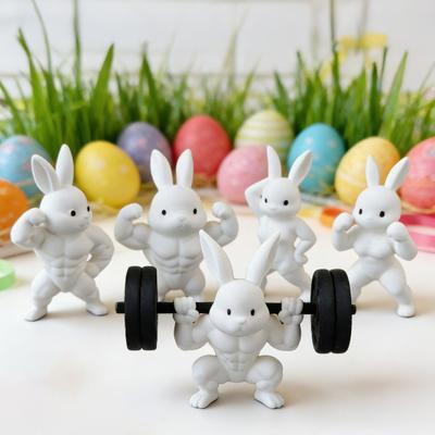 Easter Muscle Bunny Figurine Cute Statue Collectible Rabbit Mini 3D Printed Bunny Ornament for Spring Home