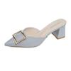 Women's Shoes 2025 Spring New Square Head Square Buckle Light Mouth Thick Heel High Heel Slippers Patent Leather Bag Head Half Slippers Outer Wear Wo