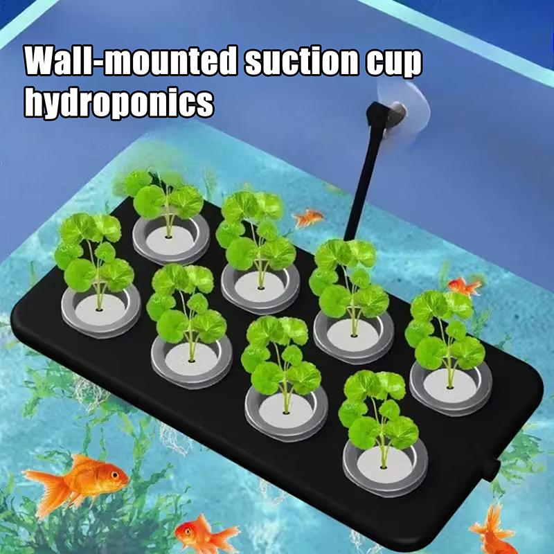 Aquarium Floating Hydroponic Planting Kit, Wall-Mounted Suction Cup Soilless Cultivation Board, Aquarium Greening Decoration