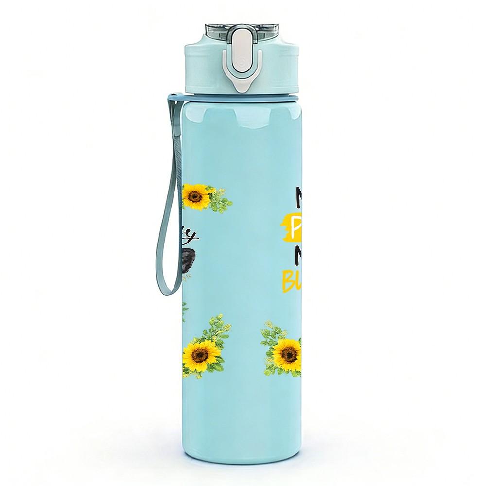 1PC Sunflower Thankful Quote Print 750ml Color Plastic Sports Water Bottle Leakproof Flip Straw Lid Suitable for Sports Office Home Use