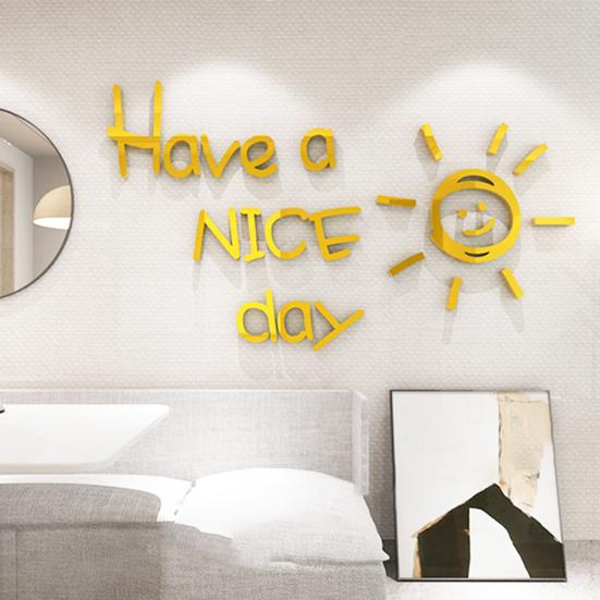 3D Acryl Buchstaben Sonnendesign Wandaufkleber Haus Zimmer Sofa Hintergrund Aufkleber Dekor