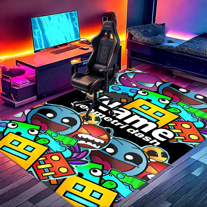 Custom Name Personalized Geometry Dash Print Carpet, Versatile Home Decor Rug, for Playroom, Apartment, Balcony, Entryway, Hallway Gift