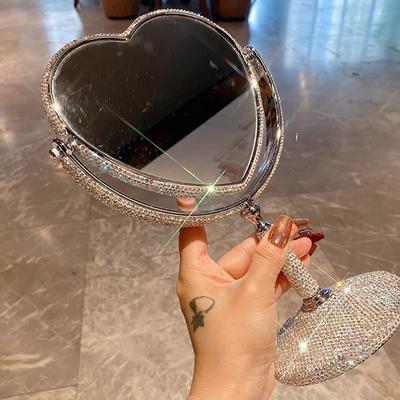 Double-sided Makeup Mirror Folding Diamond Desktop Mirrors with Handle Luxury Elegant Decorative Mirrors Home Table Ornament