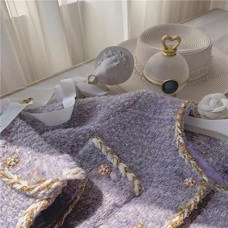 Xiaoxiangfeng Lavender Purple Tweed Short Jacket Women's Autumn and Winter Popular Colors