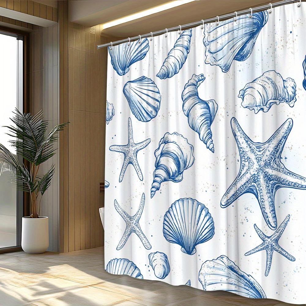 1 pièce Rideau de douche Motif Coquillage et Étoile de mer Style Océan, Tissu Polyester - Lavable en Machine, Convient Pour la Décoration de Salle de Bain
