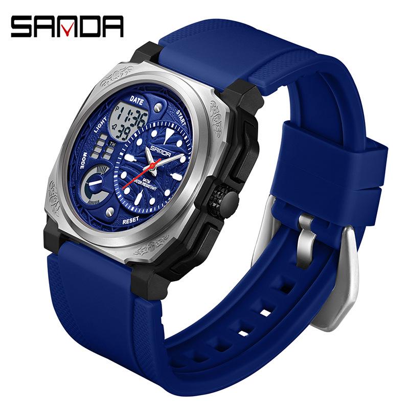 SANDA Men s Multifunctional Square Sports Watch, 50m Waterproof, Chronograph, Luminous Display.