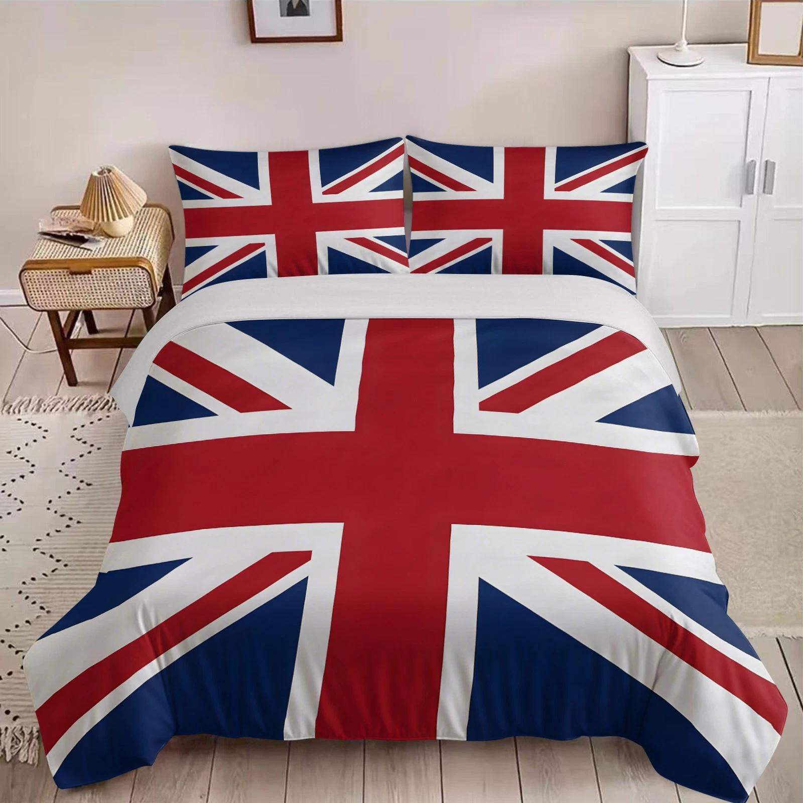 

UK Flag Bedding Set Full Size Patriotic Pattern Duvet Cover Pillowcase 2/3pc Queen Double King Bedroom Home Decoration Kid Men Gift Baby 100x135cm