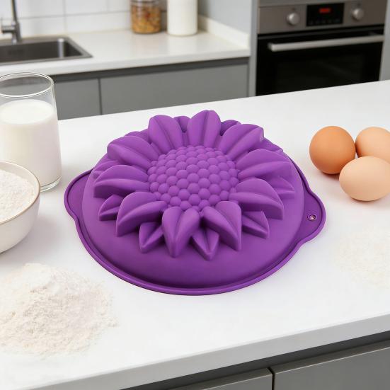 Yousheng Large Sunflower Cake Mold Silicone Birthday Cake Baking Tray Flower Shaped Non-Stick Cake Pan for Baking Loaf Muffin Brownie Cheesecake Pie