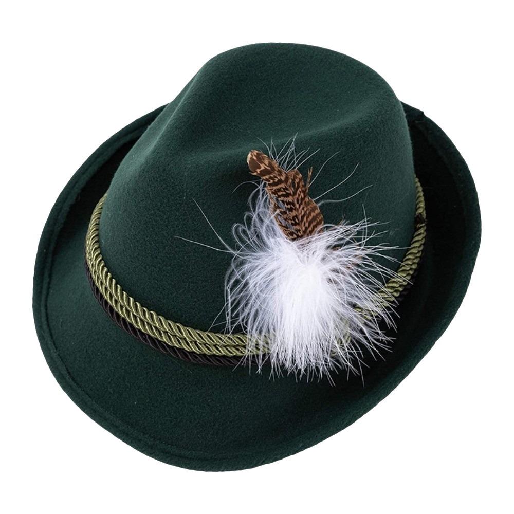 Decorative Side Cord Bavarian Feather Hat Structured Brim Jazz Cap New Costume Cap Men Women