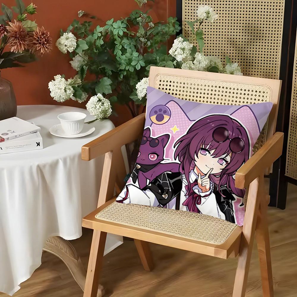 Chibi Cute Honkai Star Rail Cushion Cover Silky Short Plush Invisible Zipper Dustproof Sofa Pillow Case for Home Decor