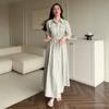 2026 Spring and Autumn New European, American Amazon Cross-border Foreign Trade Women's Shirt Collar Striped Long Dress Long Sleeve Cardigan Dress