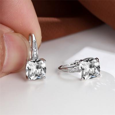 White Zircon Square Stone Multicolor Crystal Hoop Earrings For Women Simple Trendy  Color Wedding Jewelry