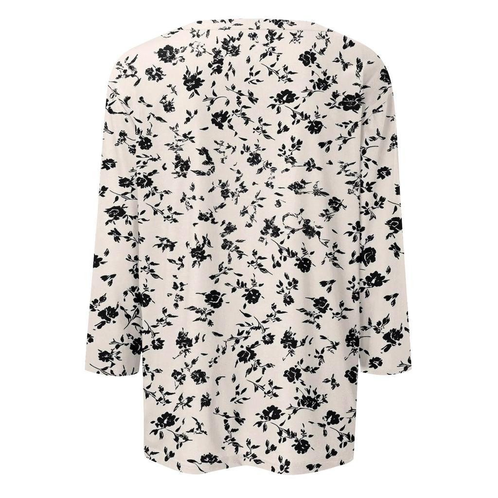 3/4 Sleeve Shirts For Women Cute Print Graphic Tees Blouses Casual Plus Size Basic Tops Pullover